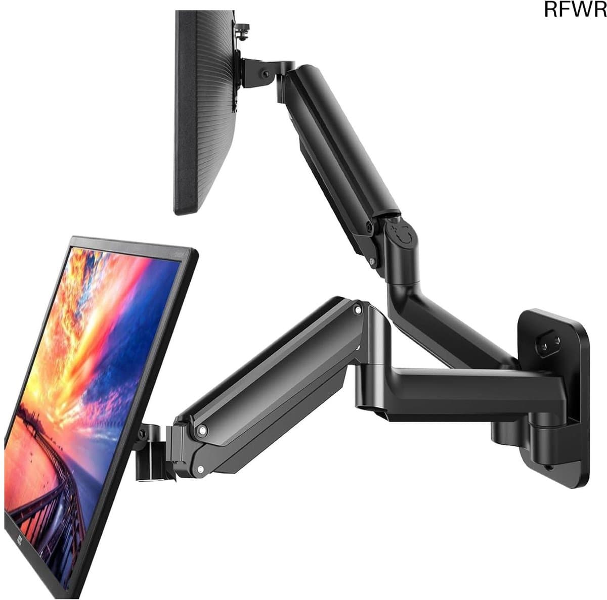 Dubbele Monitor Wandmontage - Monitor Arm - Ergonomisch Werken - Gasveer Verstelbaar - 17-32 Inch - Zwart