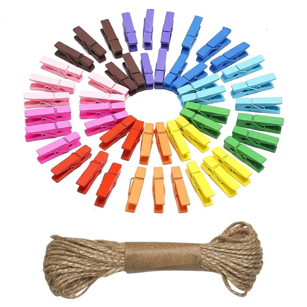 Multikleur fotoslinger accessoires set met gekleurde clips en touw voor dames en heren fotodisplay knijpers 50 stuks met 5 meter touw voor collage foto ophangen decoratie