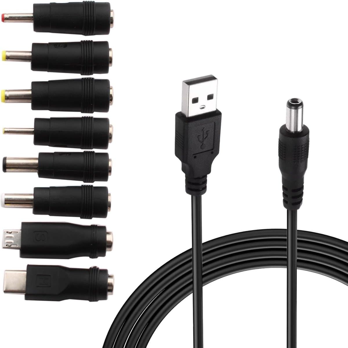 5V USB naar DC Adapter Kabel met 8 Connectoren - 1m Zwart voor Routers en Apparaten