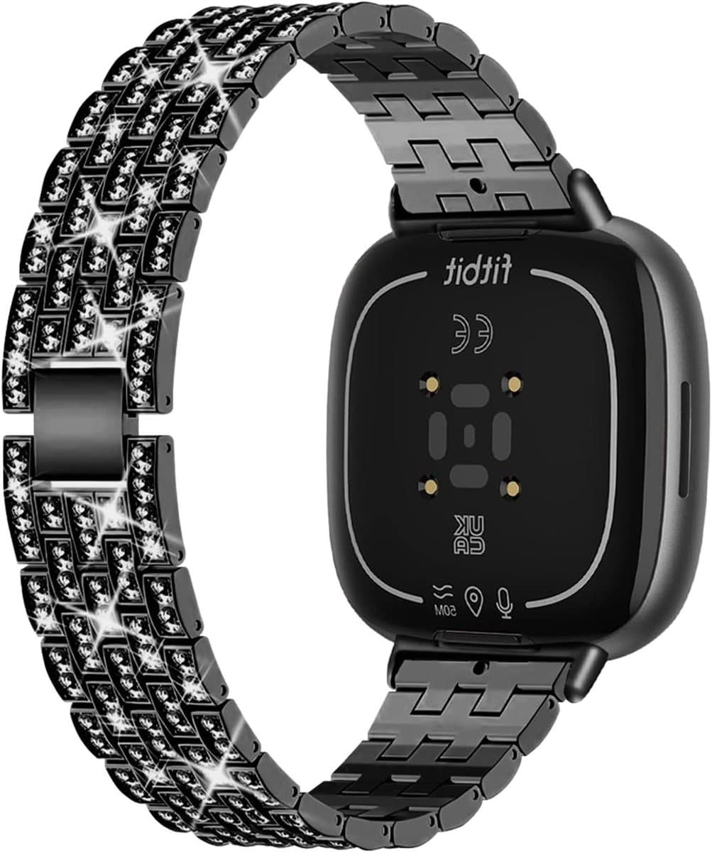 Metalen armband - Reserveband - Smartwatch decoreren - Met strass steentjes - N.v.t. - Zwart