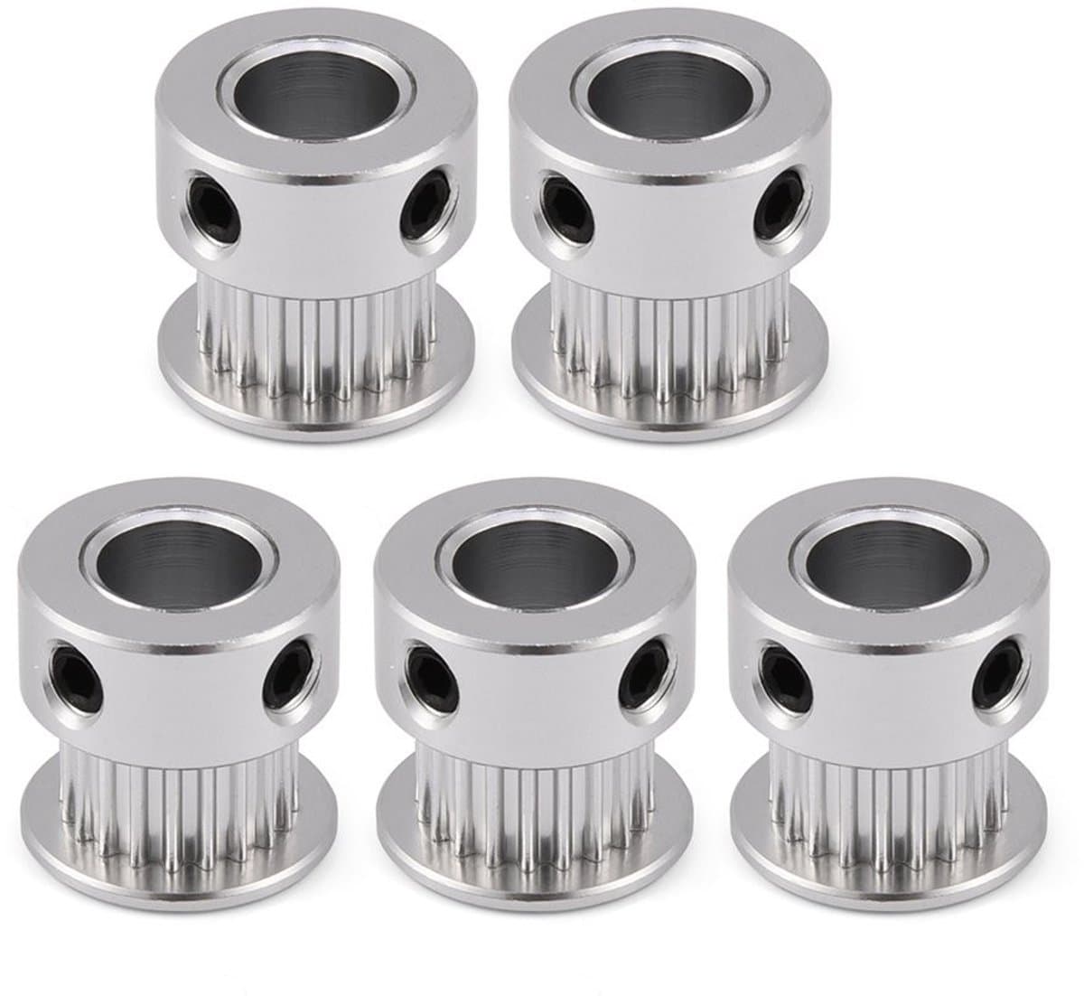 ONF3 - 3D Versnelling - Aluminium Timing Katrol - 5 Stuks - 20 Tanden 8mm - Geschikt voor 3D-printer - Zilver
