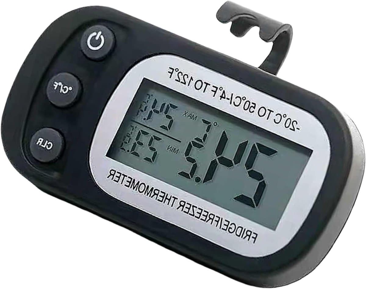 Temperatuurmeter vriezer - Koelkast meter - Voedsel bewaren - Max min opname - Groot LCD - Zwart