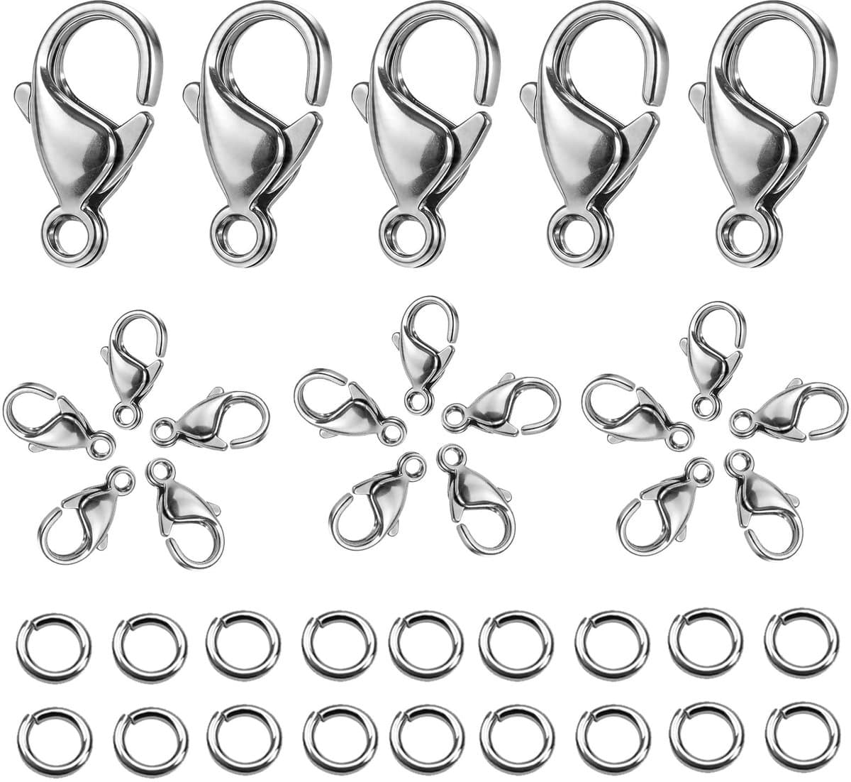 Dailygoods- Armbandsluiting 200 stuks - Sluiting voor armband/halsketting - Sluitingen voor sieraden - Roestvrij staal - Duurzaam - Kreeftenlussen 12 x 6 mm/5 mm springringen