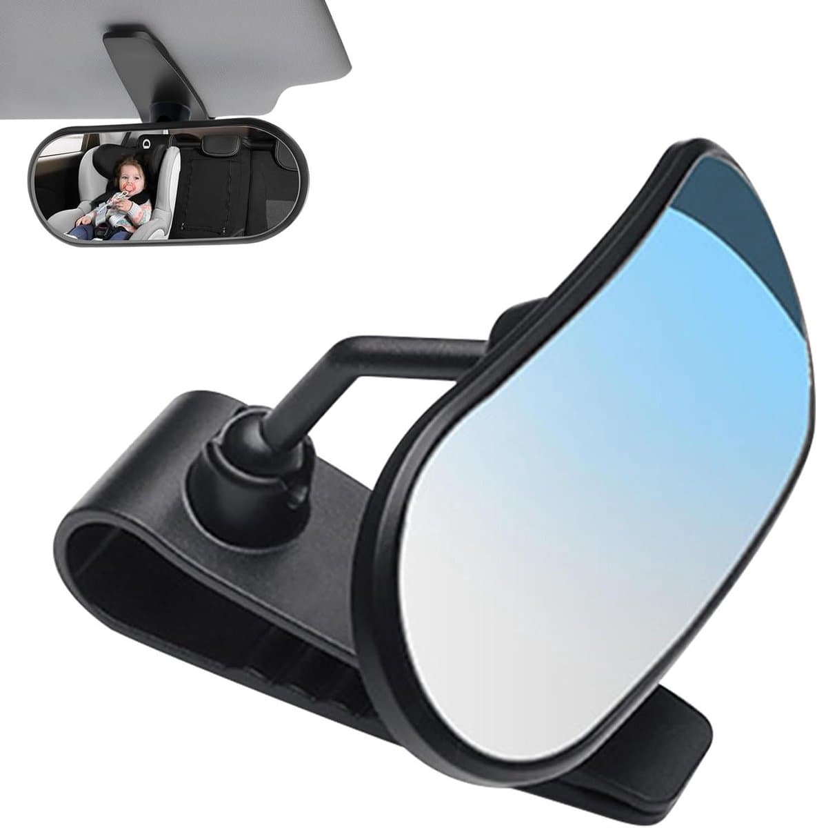 Autospiegel Achteraanzicht - Baby Monitor Spiegel - Veilige Rit - 360 Graden Verstelbaar - 18 x 11 cm - Zwart