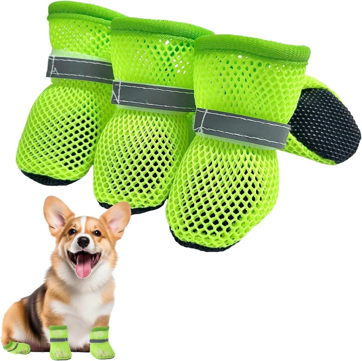 Ademende Honden Sokken - Zachte Mesh Schoenen met Reflecterende Details voor Gewonde Pootjes en Warm Weer (L) - Bescherming, Comfort en Stijl
