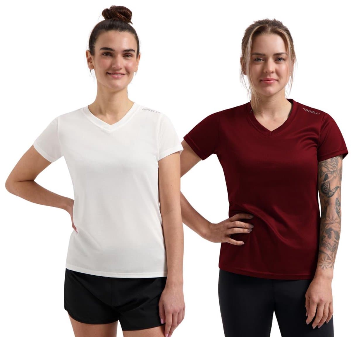 Rogelli Promo Hardloopshirt Dames - Korte Mouwen - Wit Bordeaux - L