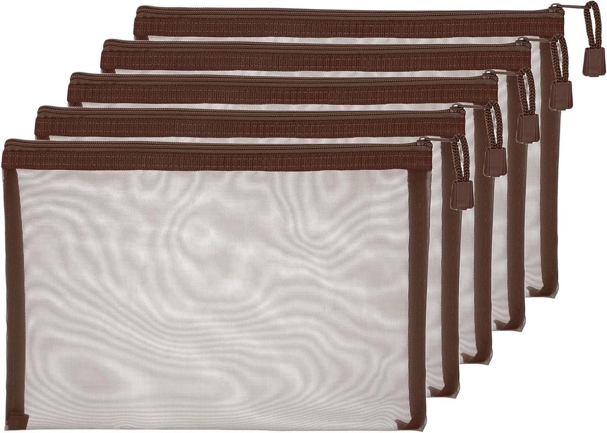 Mesh Rits Pouch Tassen - Opbergzakken Plastic - Bestanden Organiseren - Waterdicht PVC Materiaal - 18x25 cm - Bruin