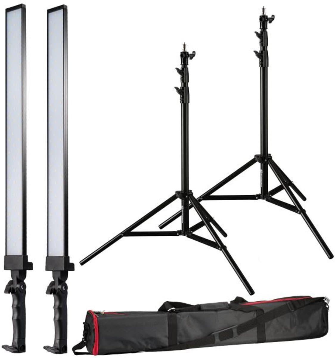 Bresser BR-2250 LED Striplight Daglichtset – 2x 36W Dimbaar LED voor Fotografie & Video, 5500K, Inclusief Statieven en Transporttas