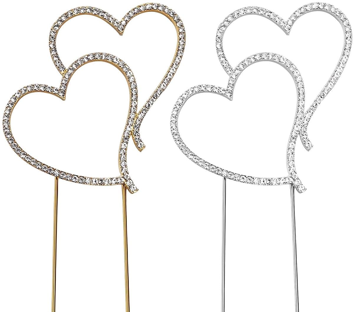 Dailygoods- Taartopzetstukken Hartvormig - Taartdecoratie Set - Goud/Zilver - 2 Stuks - Metaal - 20 x 9 cm - Elegant en Romantisch
