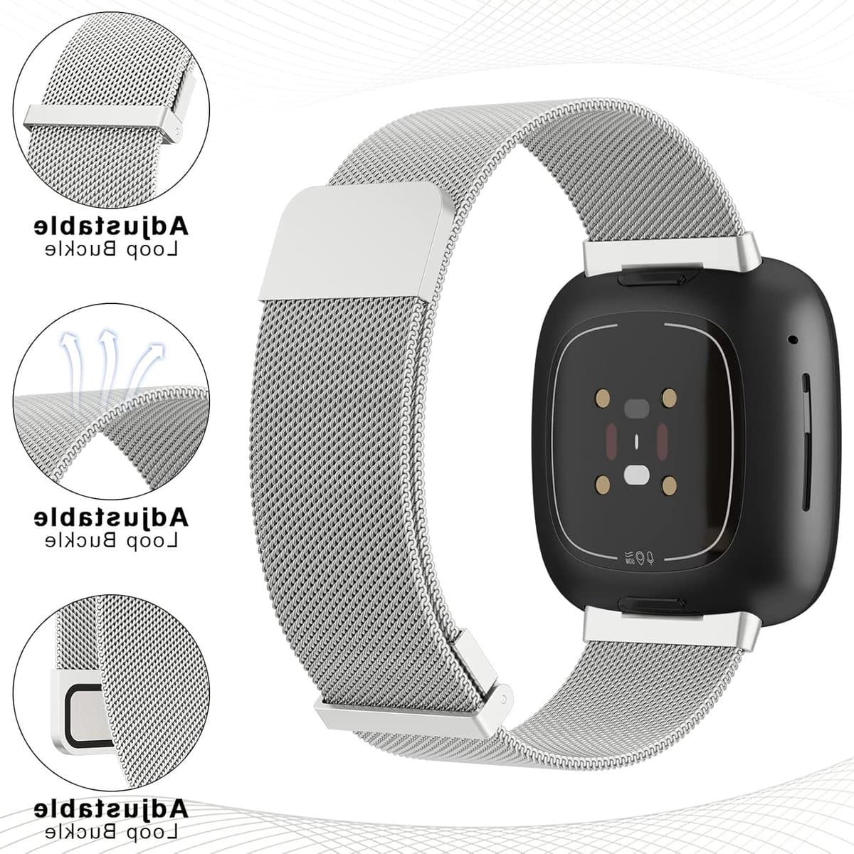 Stijlvolle RVS Magnetische Vervangbanden voor Fitbit Versa 4 en Sense, Geschikt voor Mannen en Vrouwen, Duurzaam en Comfortabel