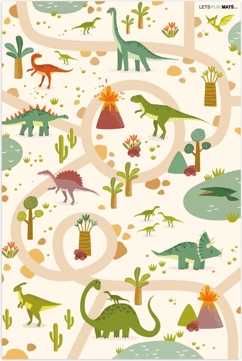 LetsPlaymats® Speelmat baby kinderen - Dino - Groen - Natuur - Kinderen - Design - Speelkleed van vinyl – Speeltapijt - Antislip - 120x180 cm