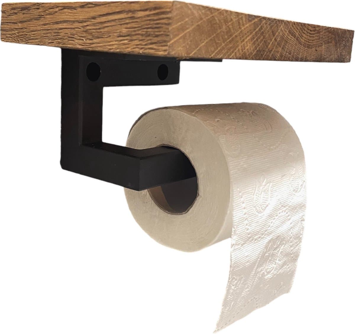 Maison DAM - Toiletrolhouder met eiken plankje - Bruin - Telefoonhouder- Incl. bijbehorende bevestiging- wc rolhouder