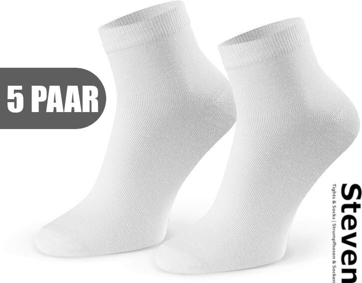 STEVEN - 72% Bamboe Sneakersokken EU MADE - Enkelsokken Heren Maat 41 42 43 - Multipack 5 Paar - Effen Wit - Naadloze Herensokken - Comfort Kwaliteit Duurzaamheid