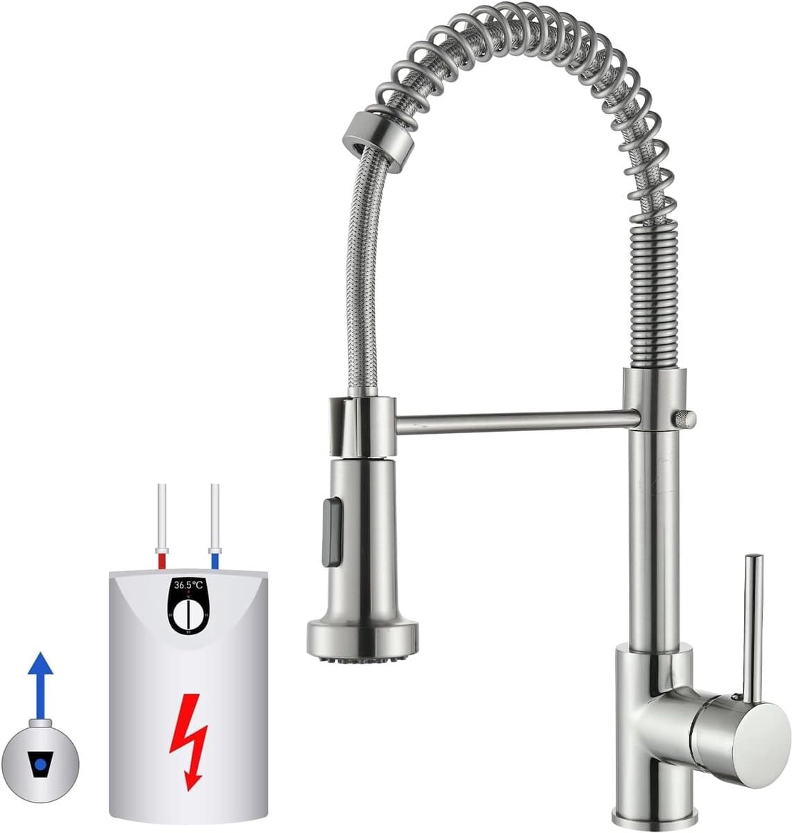 Lagedruk Keukenkraan RVS Geborsteld - Uittrekbare Handdouche, 360° Draaibaar, Flexibele Springconstructie - Waterbesparend voor Keuken, Camper, Boot & Oude Woningen