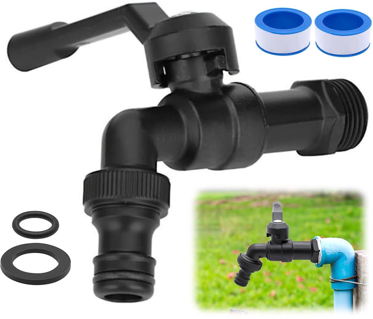 Buitenkraan - 3/4 Inch Tuin met Dubbele Afvoer-Kogelkraan - Vorstbestendige Waterkraan - Zwart