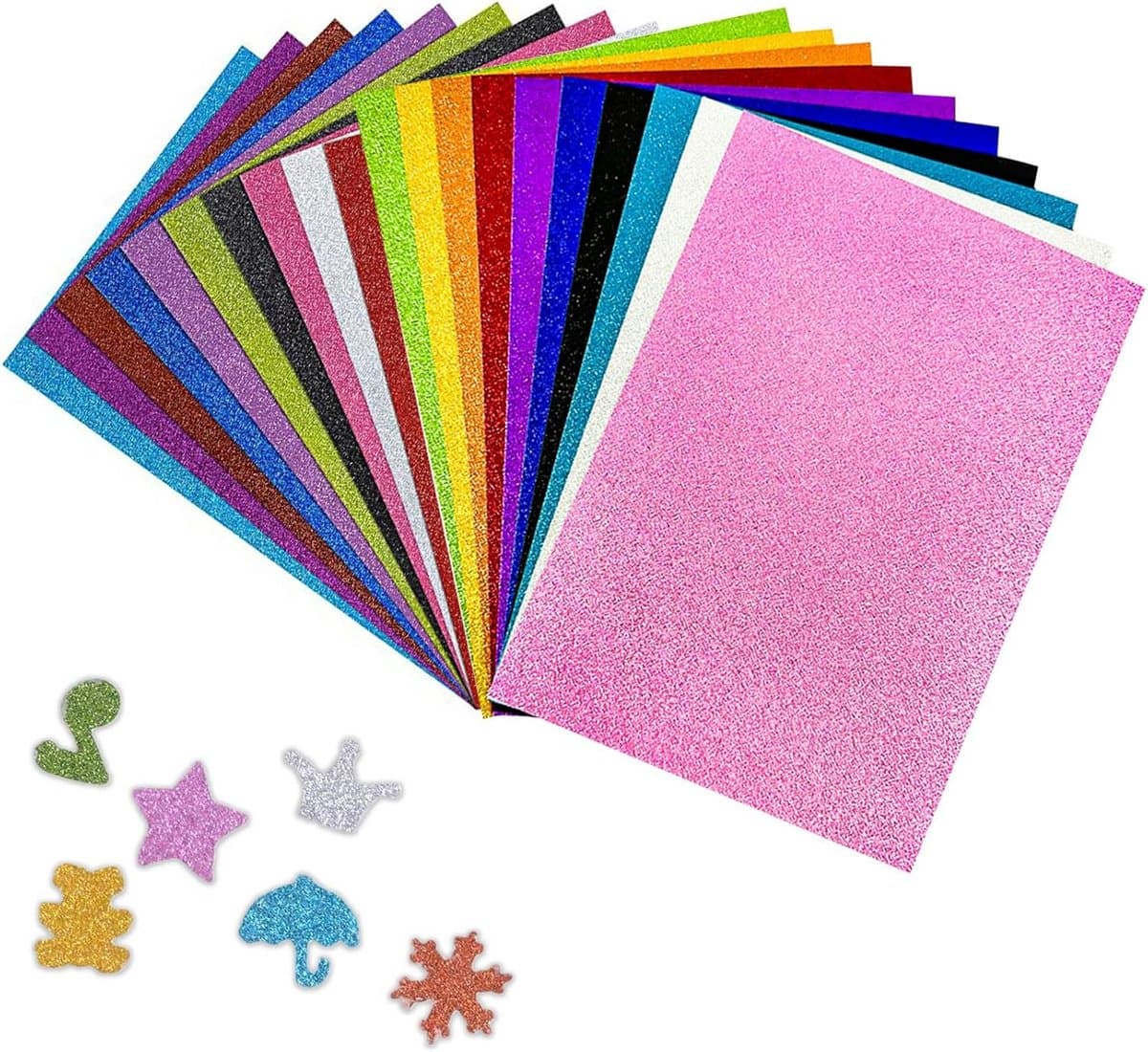 Glitterpapier A4 - 22 Vellen Zelfklevend Knutselpapier in 10 Kleuren voor Hobby en Decoratie