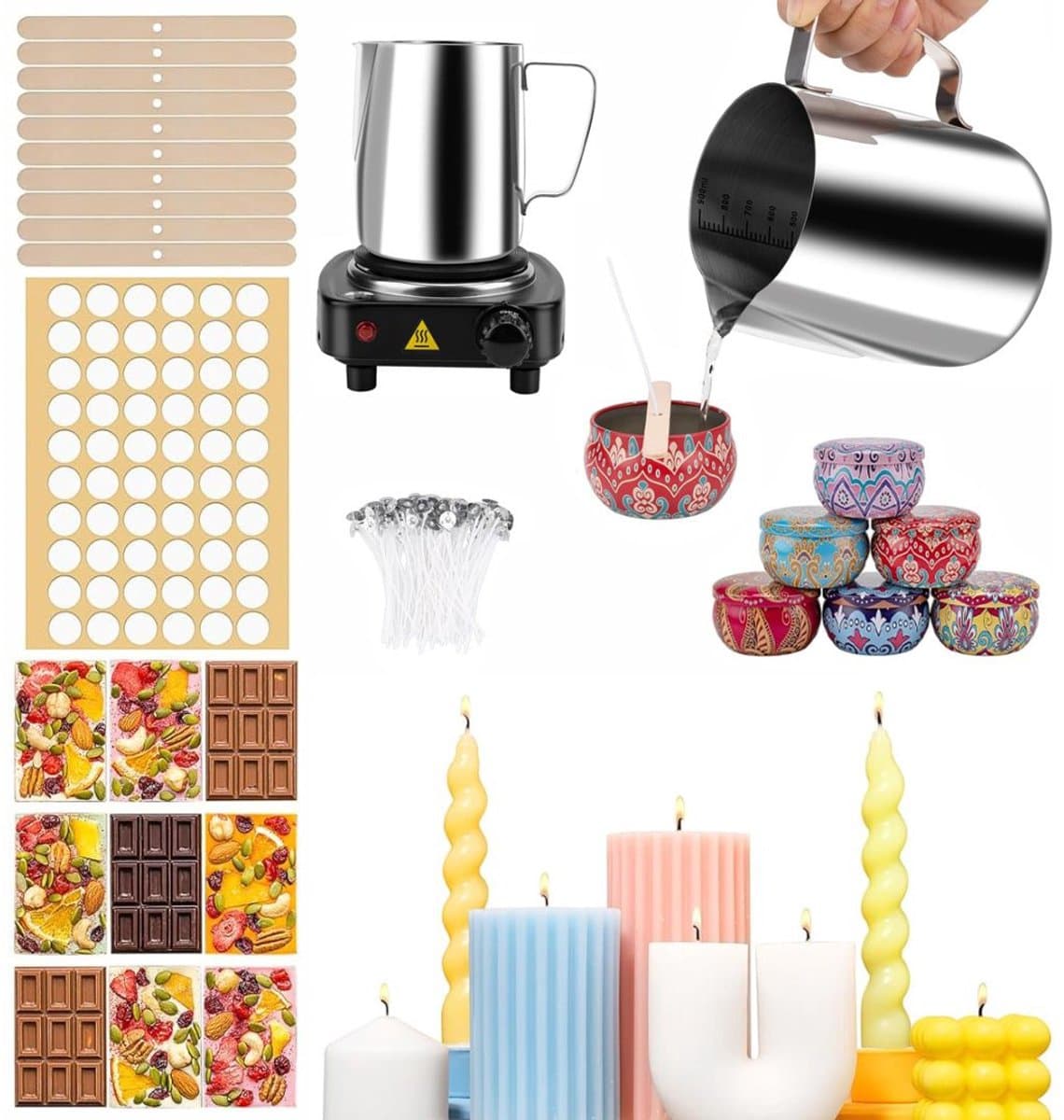 NBAP® Smeltpan Kaarsvet Set – Smeltpan voor Kaarsen - Kaarsen Maken Starterspakket – Candle Making Kit - Multiklleur