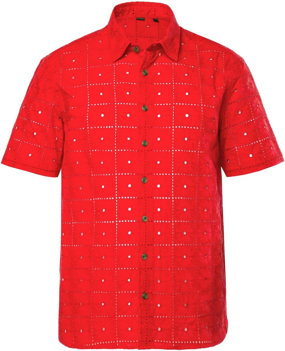 STHUGE - Heren - Overhemd korte mouwen opengewerkt borduursel kentkraag Boxy Fit - Rood - Maat 6XL