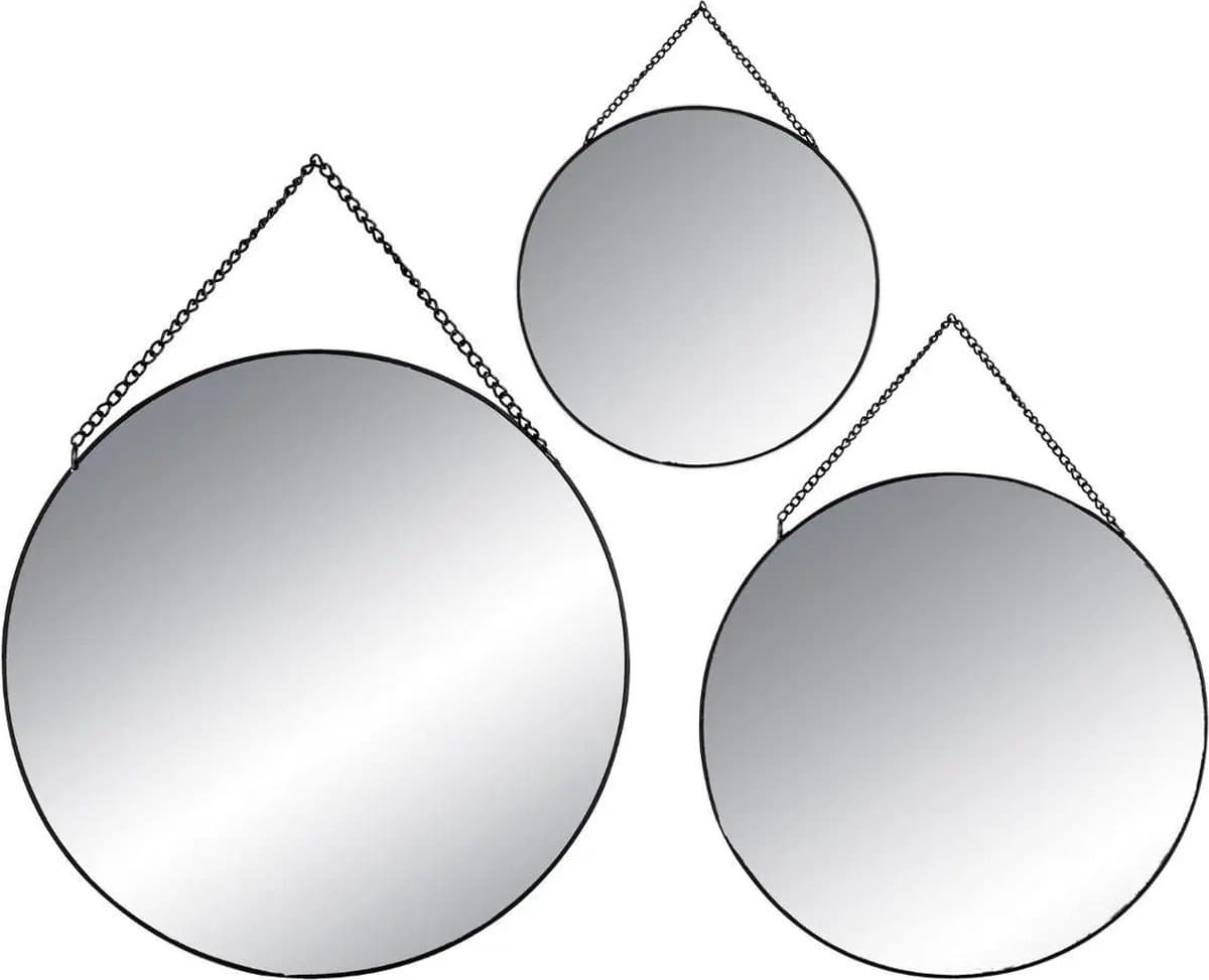 Atmosphera Set van 3 LenY Ronde Spiegels - Zwart Metaal, 30 cm