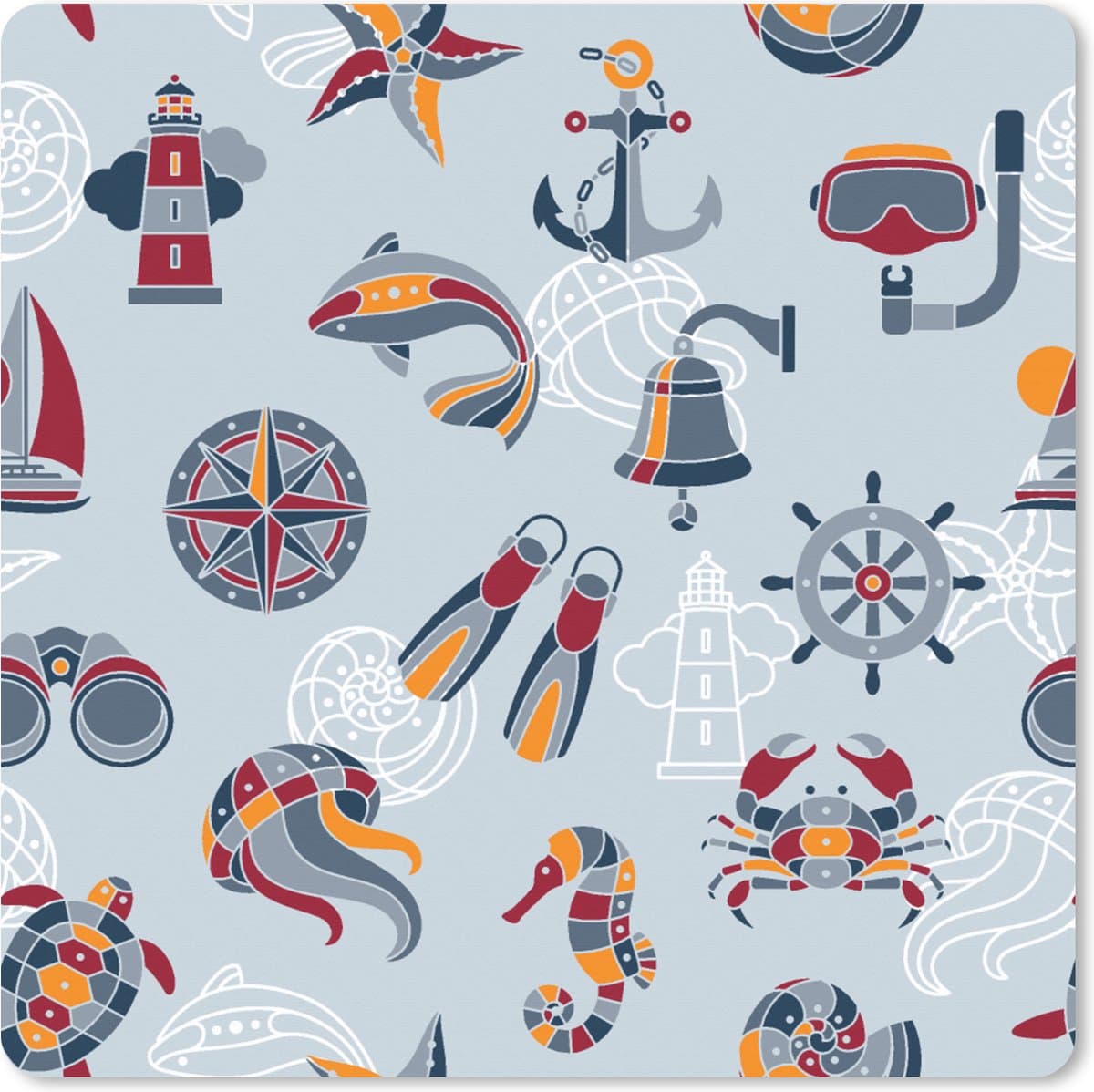 Muismat XXL 50x50 cm - Bureau onderlegger - Bureau mat Zee - Dieren - Patronen - Kinderen - Marine - Bureaumat - Gaming mousepad xl - Bureaulegger groot - Computer deskmat