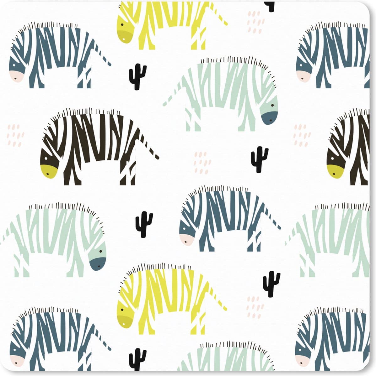 Muismat XXL 40x40 cm - Bureau onderlegger - Bureau mat Zebra - Cactus - Wit - Bureaumat - Gaming mousepad xl - Bureaulegger groot - Computer deskmat