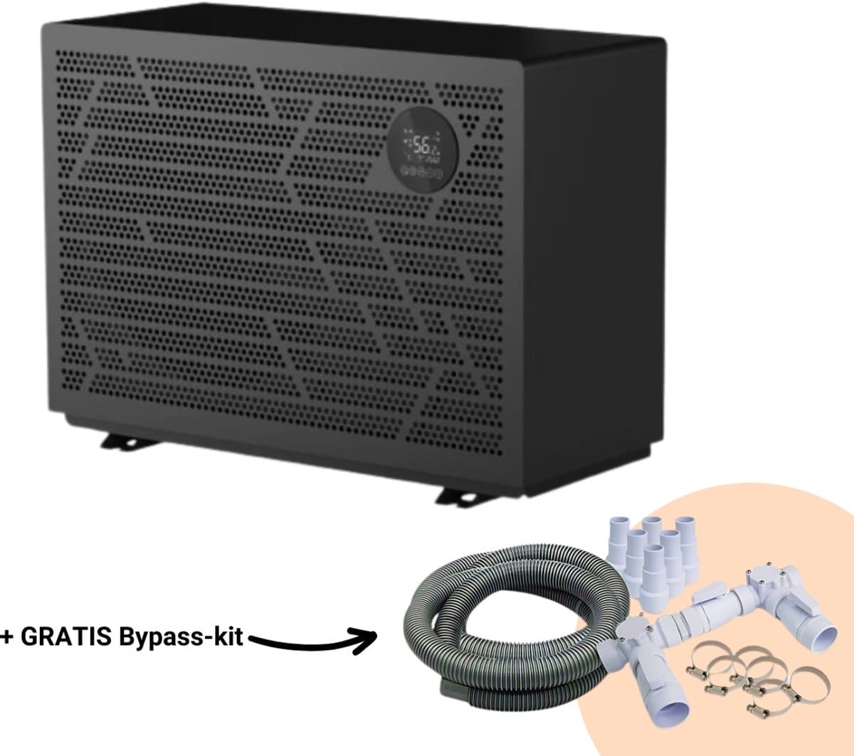 W'eau full Inverter Zwembad Warmtepomp - Zwembad Verwarming - Pool Heater - Energiezuinig - Warmtepomp - Elektrisch - 7.6kW - Staal - Grijs - Incl. Bypass Kit