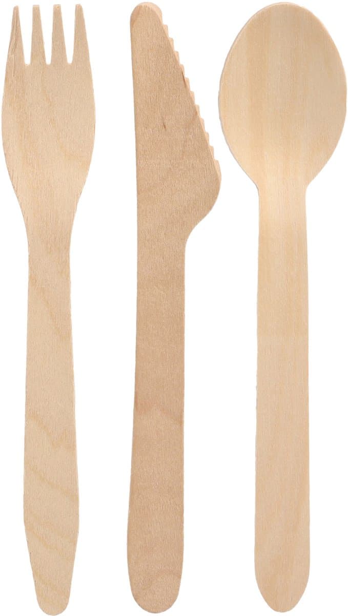 Papstar wegwerp bestek - hout - 150 delig - wegwerp - lepels - messen - vorken - 16 cm