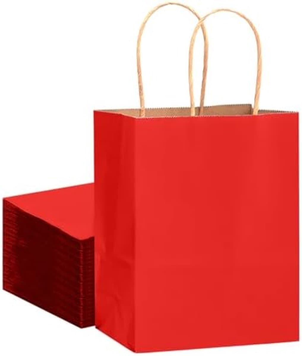 Kraftpapieren tassen met handvatten, 21 x 15 x 8 cm, wijnrood, 32 stuks - Ideaal voor cadeaus, bruiloften en feestjes