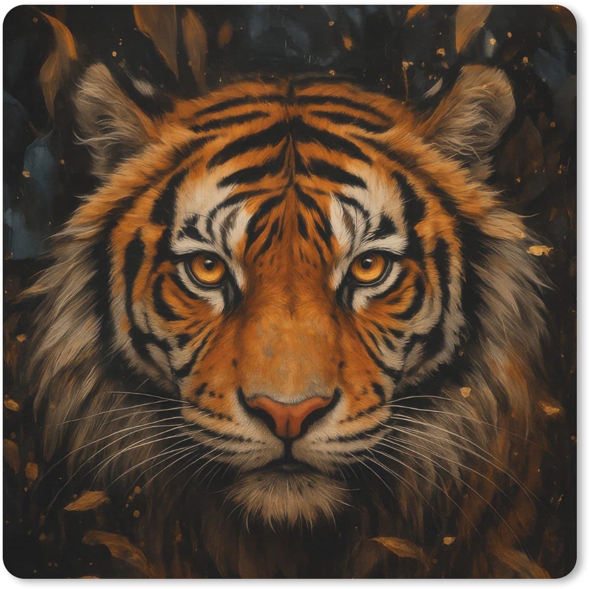 Muismat XXL 40x40 cm - Bureau onderlegger - Bureau mat Bladeren - Tijger - Oranje - Bureaumat - Gaming mousepad xl - Bureaulegger groot - Computer deskmat