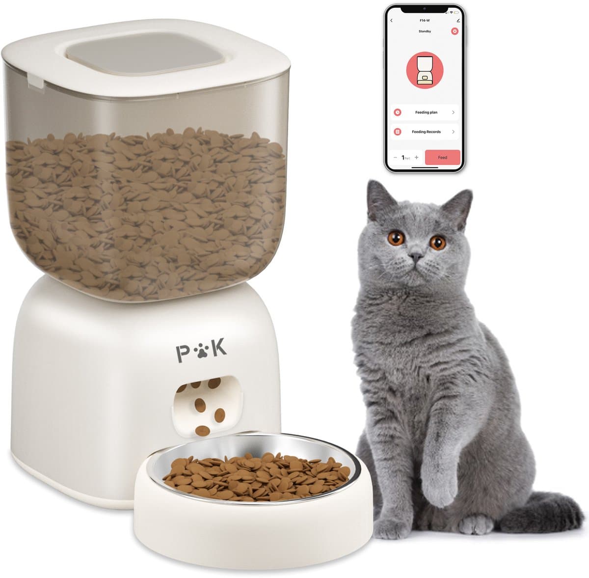 PUPPY KITTY MAX Automatische Voerbak Kat 3L - WiFi - Voerautomaat Dispenser met Smart App - Voice Recorder - Voerbak Kat en Hond - Smartphone - Wit