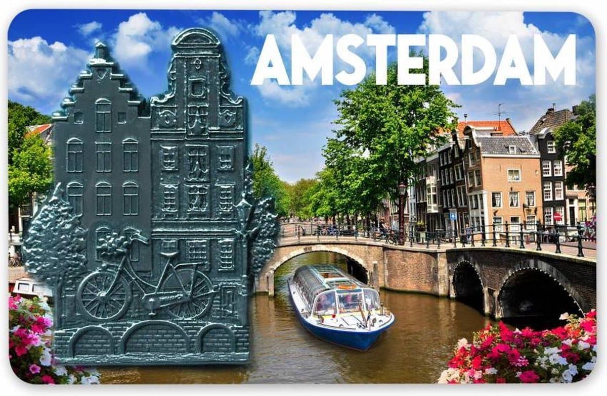 Magneet MDF/Metaal Grachtenpand Amsterdam - Souvenir