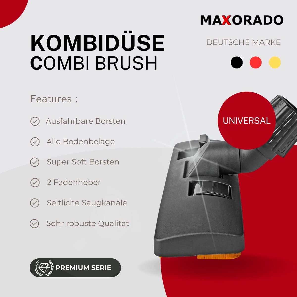 Maxorado Combiborstel universeel 30 - 40 mm opzetstuk voor uw stofzuiger - borstel vloerzuigmond geschikt voor Bosch, Siemens, Samsung, Rowenta, Grundig, Dirt Devil, Rowenta, AEG, Philips, Electrolux, Vax, Einhell, Makita, en meer