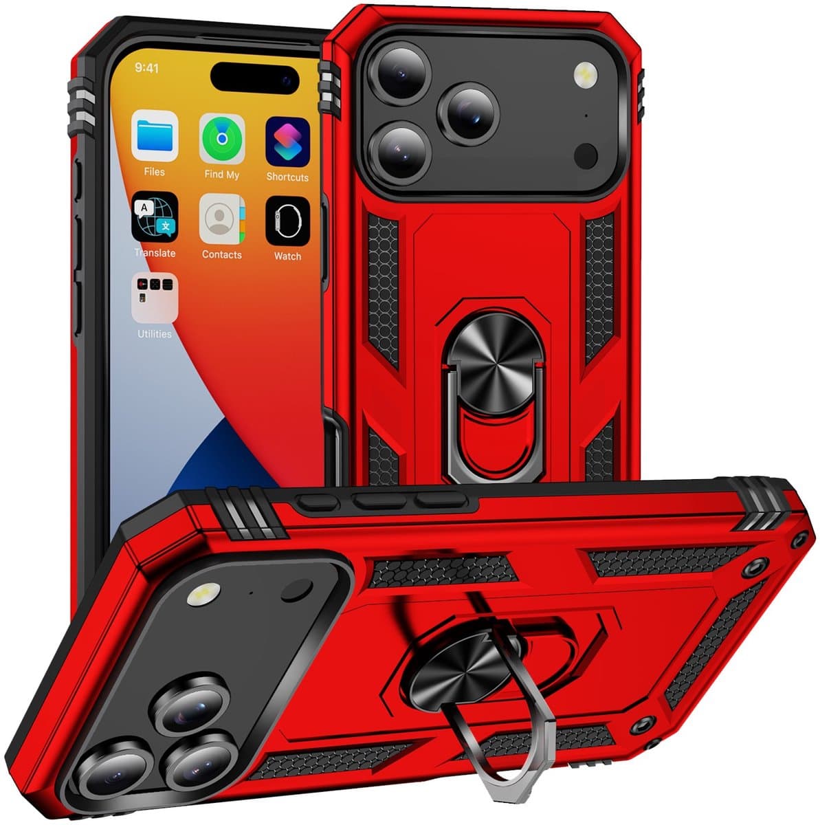 Coverup Hoesje - Geschikt voor iPhone 18 Pro / 17 Pro Hoesje - Coverup Armor Ring Kickstand Back Cover - Rood