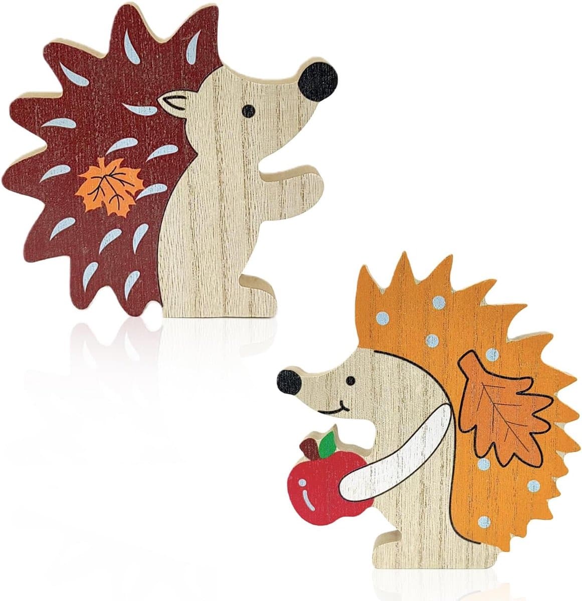 Herfstdecoratie Houten Egel Set van 2, Unieke Buxus Decoratie voor Tafel, Woonkamer en Raam, Perfect voor Binnen en Buiten
