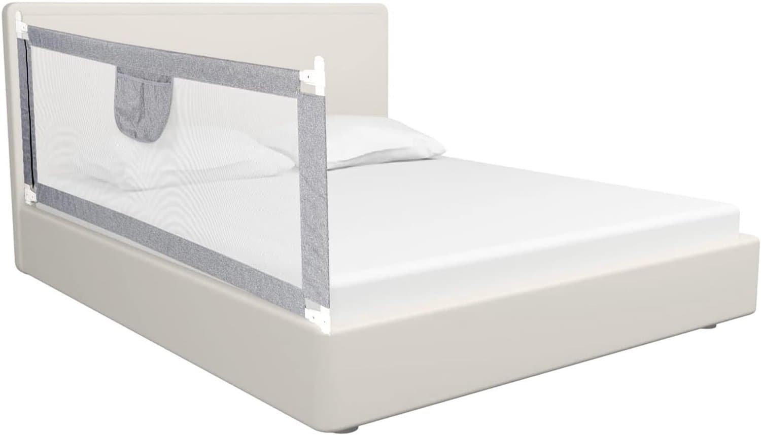 Bedhek, 180 x 80 cm, bedbeschermingshek, valbescherming, bed, inklapbaar, voor kinderen en ouderbedden, kinderbedhek met luchtig net, eenvoudige montage, hoog 64 tot 96 cm, grijs