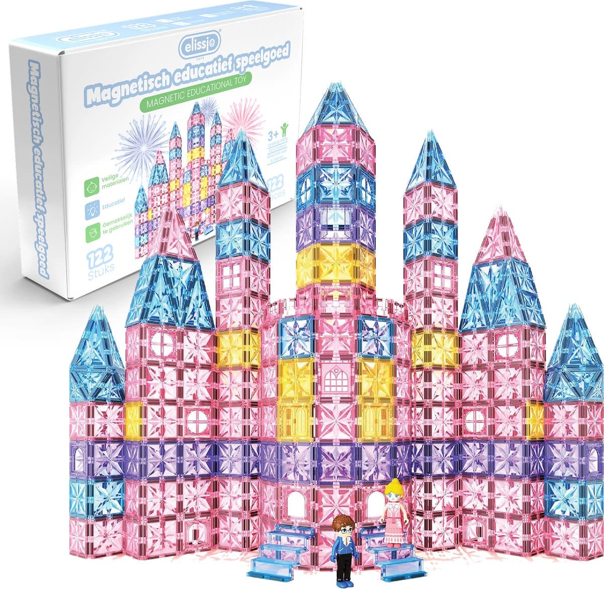 Elissio® Star Pastel – Magnetische Bouwstenen - Magnetische Tegels – 122-delig Constructiespeelgoed – Montessori Magnetisch Speelgoed voor Kinderen