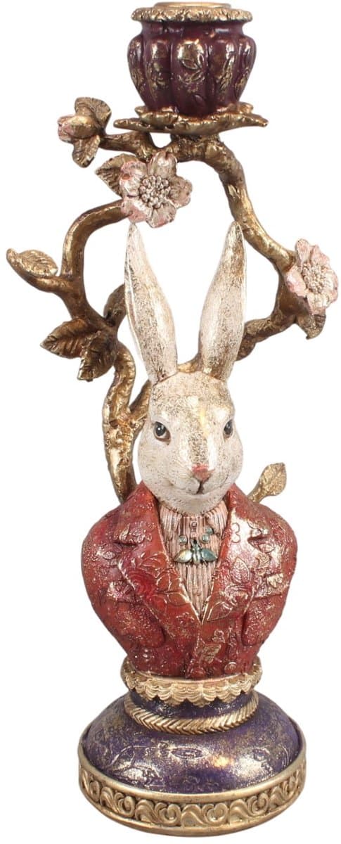 Baroque - Decoratief beeld of figuur - Kandelaar Konijn 30,5 cm - Multi - Resin - 30.5x13.5x11 - Polyresin