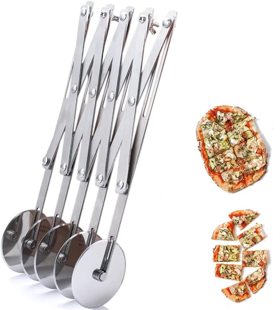 Mmgoqqt - 1 Stuk - Roestvrijstaal - Verstelbaar - 5 Wielen - Pizzasnijder - Zilver - Standaardmodel - Efficiënt Snijden Voor Het Bakken In De Keuken