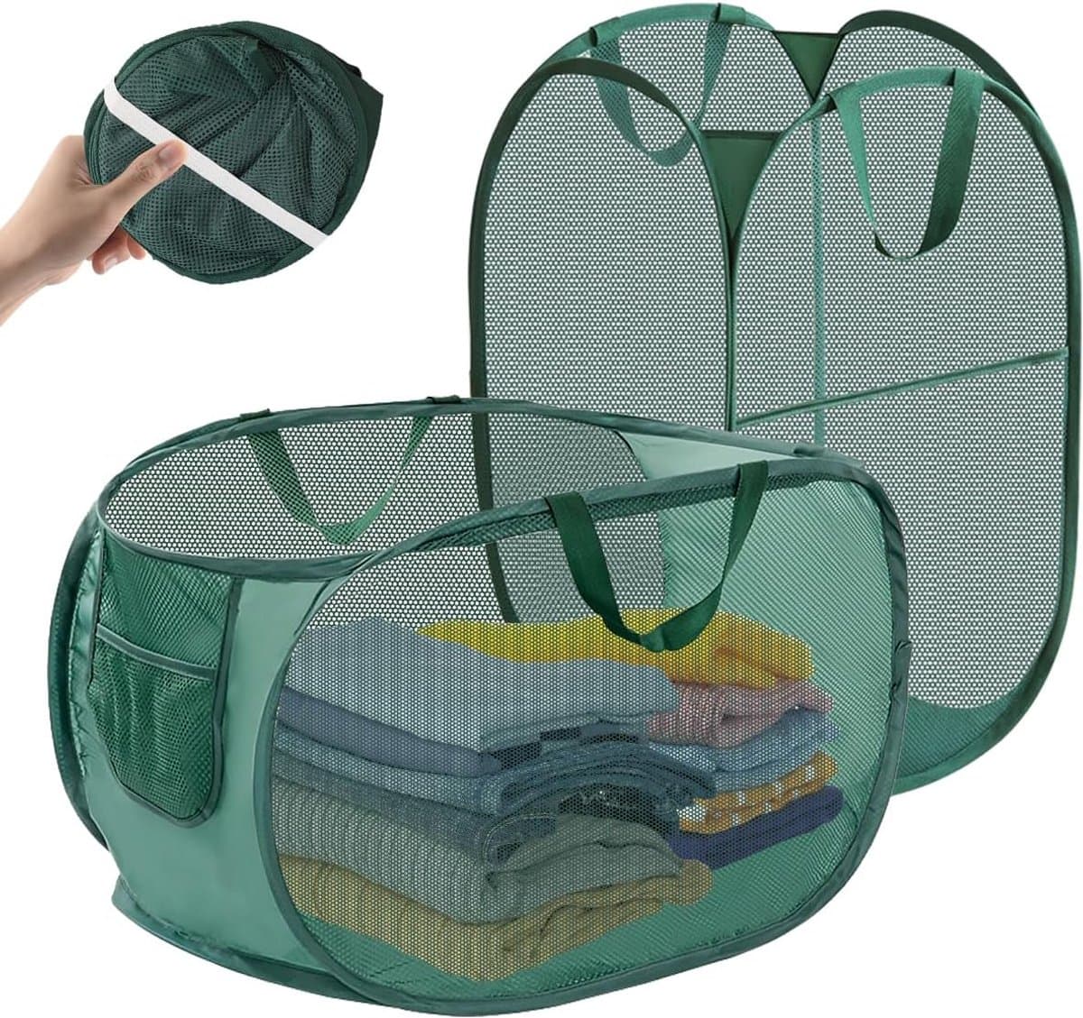 2 Stuks Draagbare Wasmand van Mesh, 75l Pop-Up Wasverzamelaar, 36 * 36 * 58cm Wasmand Opvouwbaar met Handvat, Pop up Laundry Baskets, Opvouwbare Pop-Up Mand voor Badkamer, Slaapkamer, Wasserijen