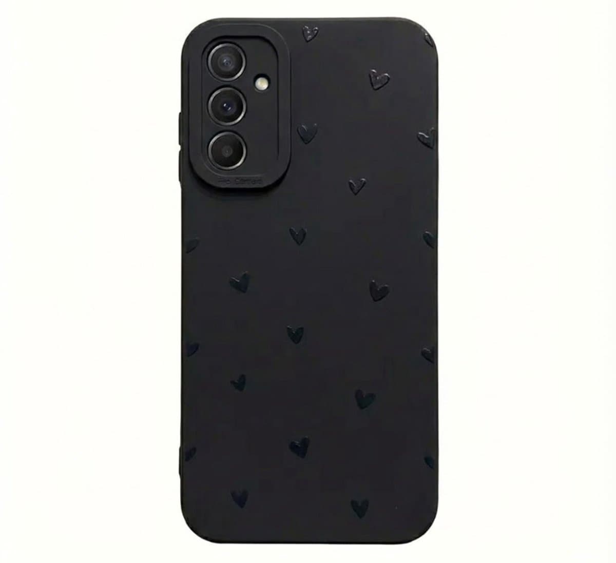 Mat zwart telefoon hoesje geschikt voor Samsung Galaxy S25 Plus– backcover voor dames – zacht matte afwerking – hartjes design – flexibel kunststof hoesje