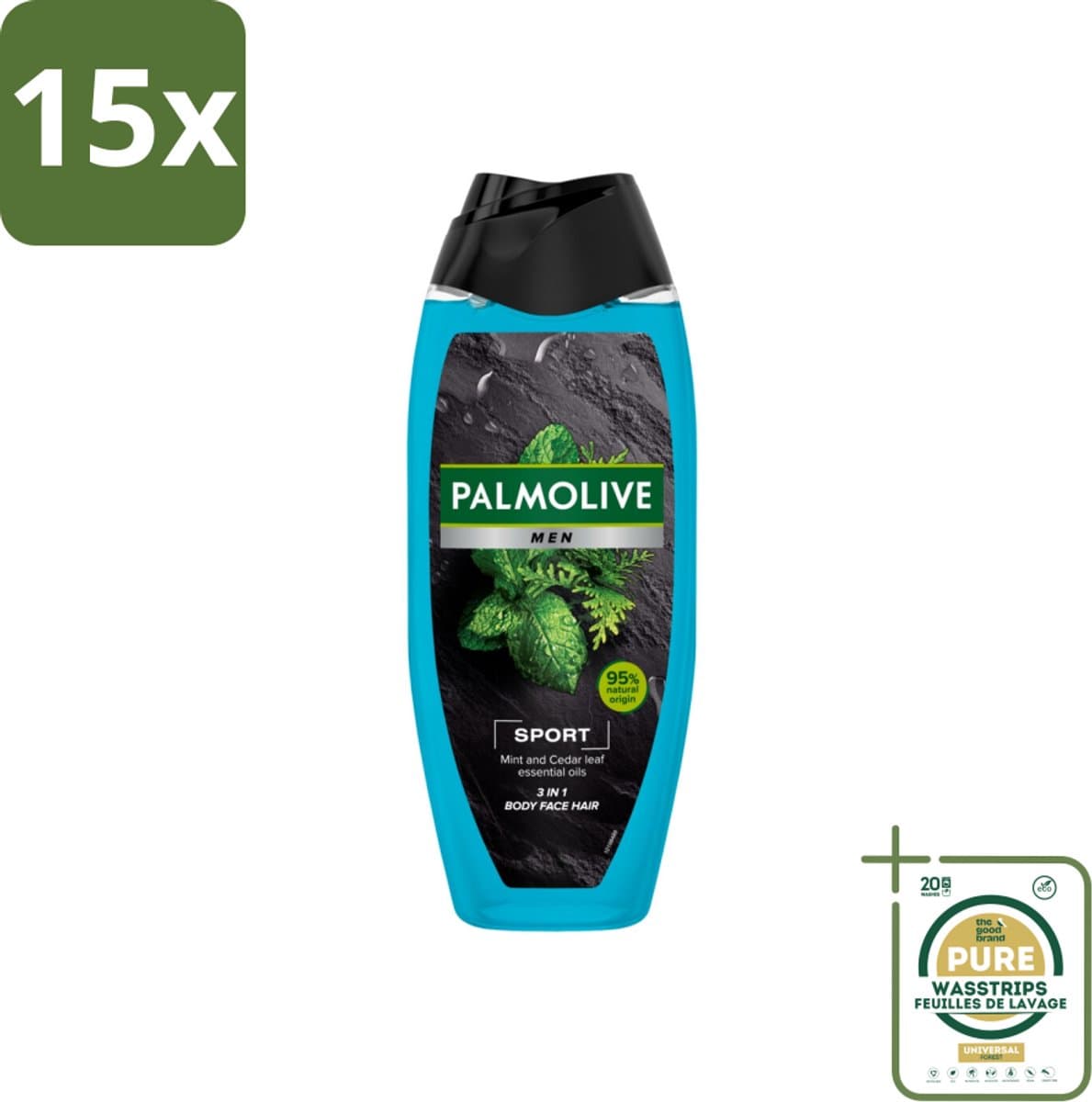 15 x Palmolive Men - Sport 3-in-1 - Douchegel - Verfrissend & Verzorgend - 500 ml - Grootverpakking - 3-in-1 Douchegel - Sport Douchegel - Mannelijke Douchegel - Verzorging Voor Mannen - Douchegel Voor Lichaam Haar Gezicht