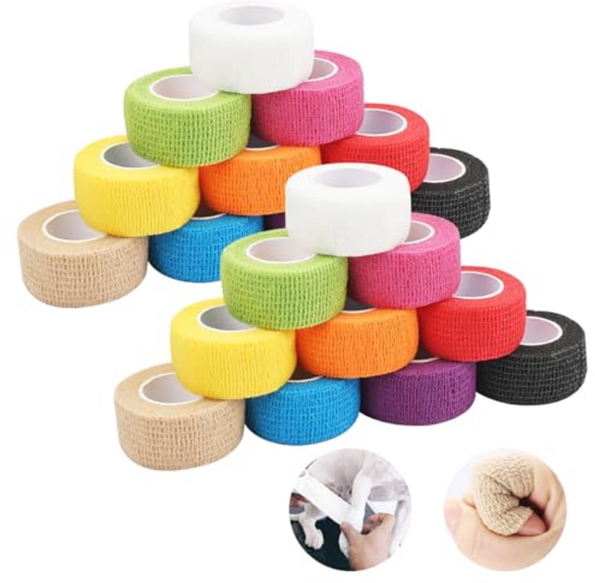 Vingerbandages - Zelfklevende Elastische Bandage voor Sport en dagelijks gebruik - 20 Rollen - 2,5 cm x 4,5 m