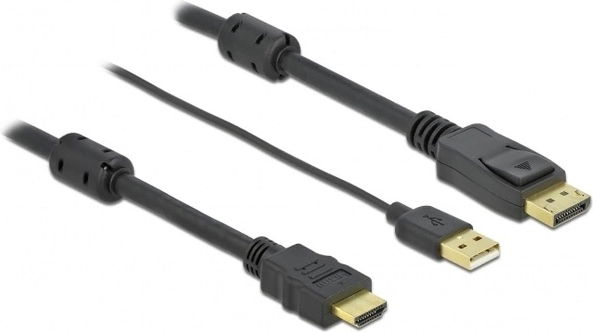 Premium HDMI naar DisplayPort actieve kabel - HDMI 1.4 / DP 1.2 (4K 30Hz) - voeding via USB-A / zwart - 5 meter