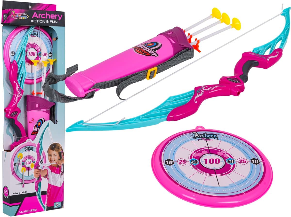 Playos® - Pijl en Boog - Roze / Mint - 66 cm - met Verlichting - Schietschijf - 3 Veilige Pijlen - Boogschieten - Buiten Speelgoed