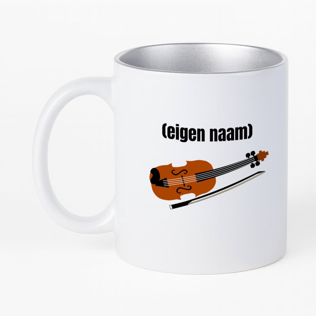 Hacebo® - viool met eigen naam koffiebeker met zilver kleurige binnenkant - Viool - muziek liefhebbers - thee mok - koffie beker - iemand die houdt van violen - verjaardag - cadeau - kado - geschenk - koffiemok - 330 ML