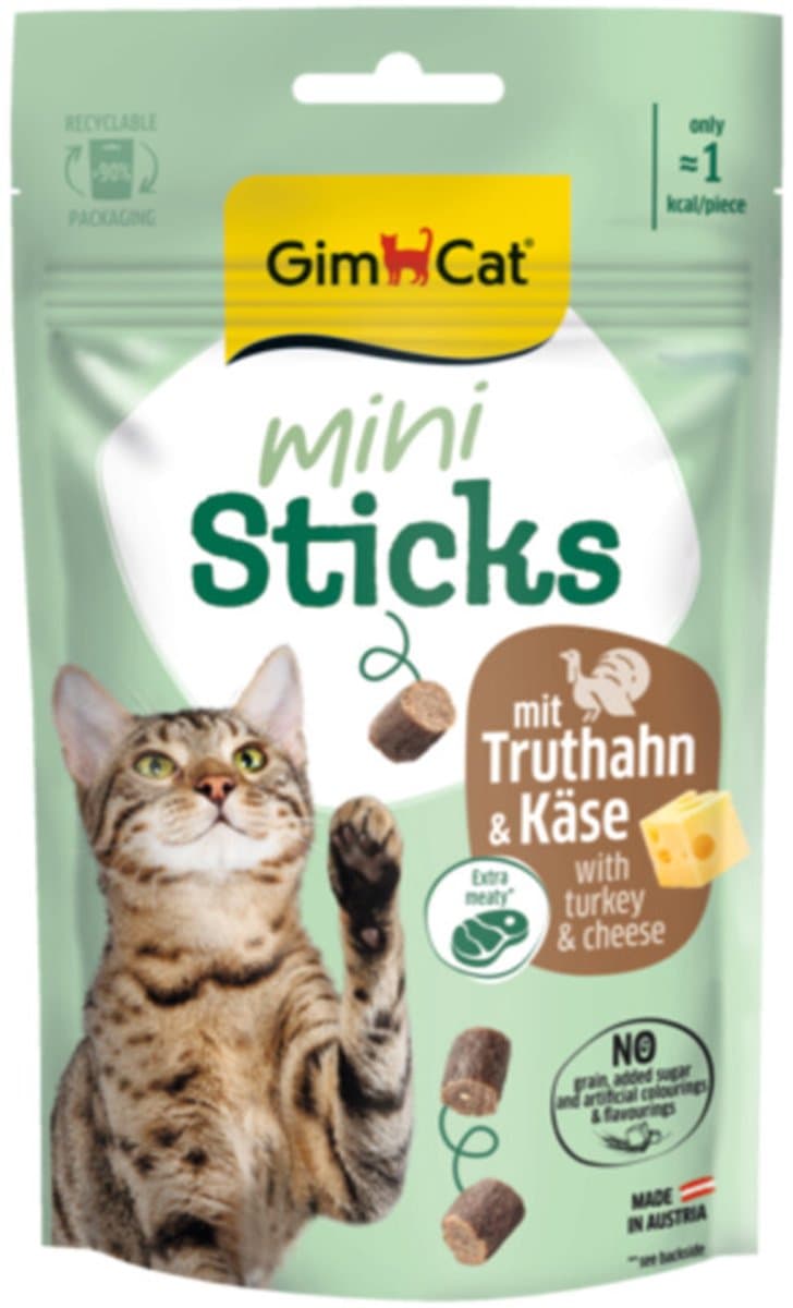GimCat Mini Sticks Kattensnack Kalkoen & Kaas - 12 x 50 gr - Voordeelverpakking