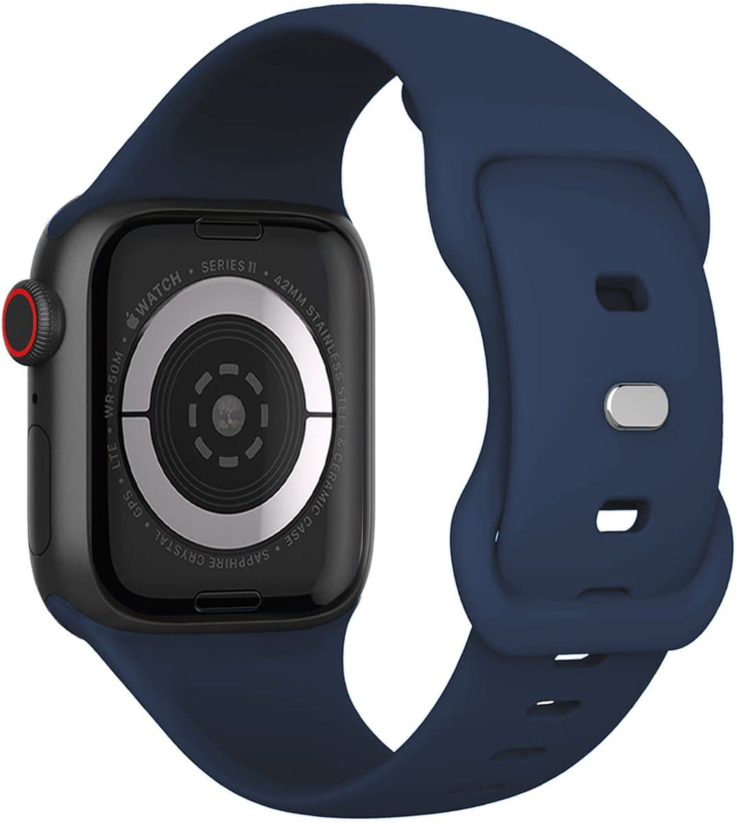 Bandje Geschikt voor Apple Watch 1, 2, 3, 4, 5, 6, 7, 8, 9, 10, 11, SE - 42/44/45/46 mm Bandje Siliconen Horloge Band Verstelbaar - Smartwatch Bandje Siliconen - Donkerblauw