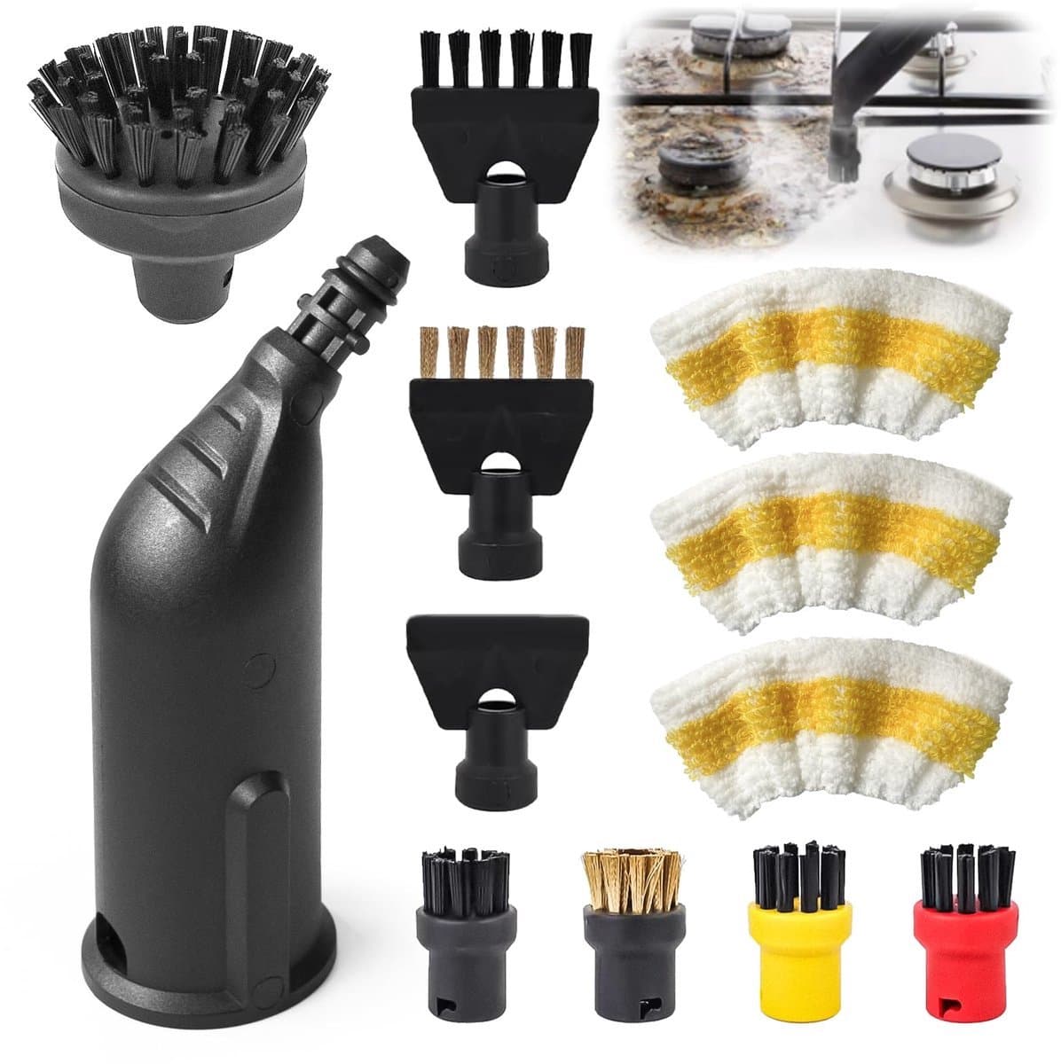 Namajunas - Pakket van 12 geschikt voor Kärcher Stoomreiniger Accessoires Easyfix SC1 SC2 SC3 SC4 SC5 - Set Ronde Borstelmondstukken - Vervangingsonderdelen voor Stoomreinigers - Geschikt voor karcher accessoires