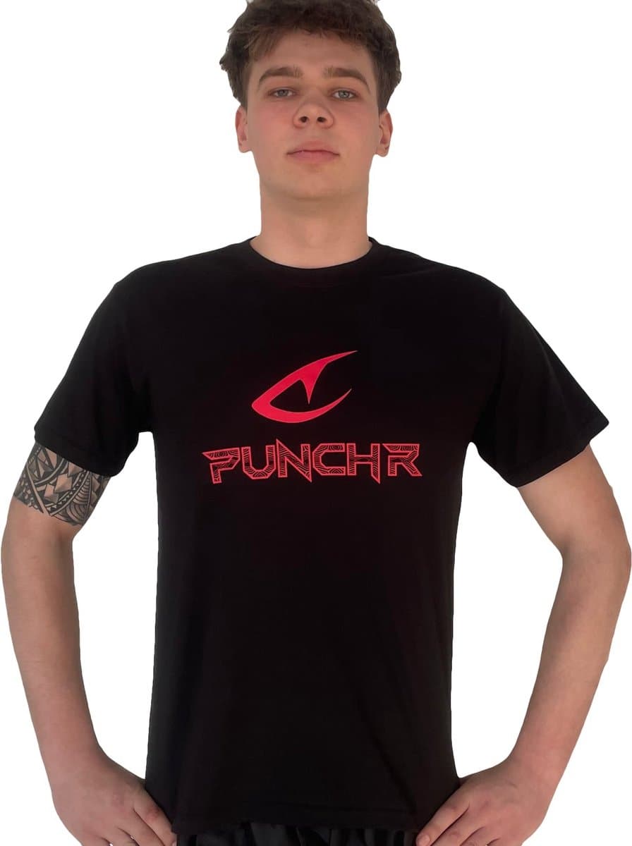 PunchR™ Logo's Sportswear T-Shirt Katoen Zwart Rood - S