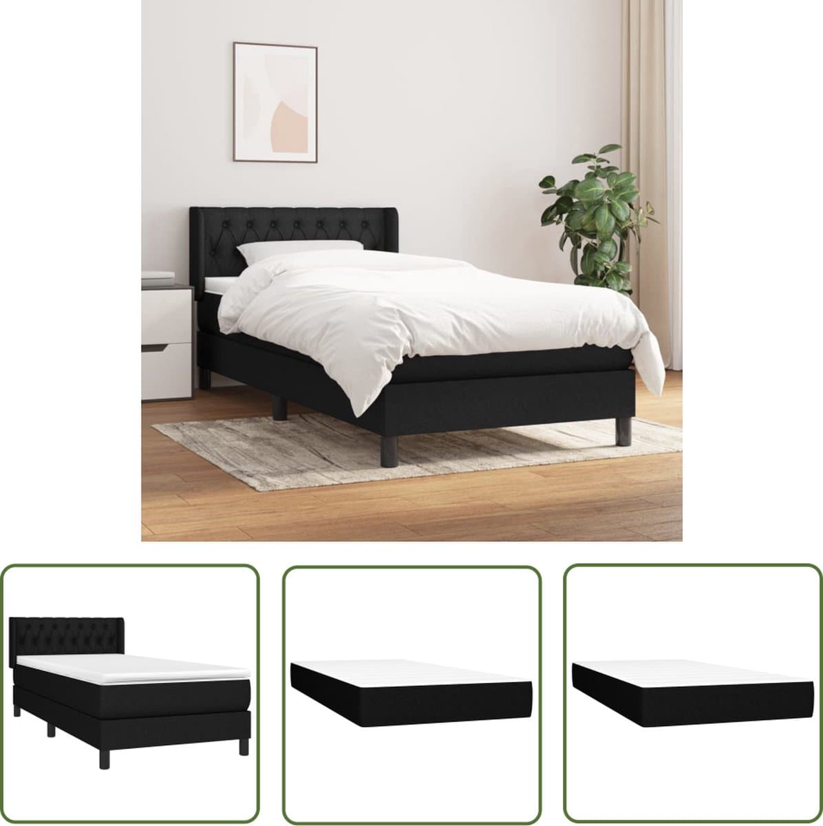 The Living Store Boxspringbed - Pocketvering - 100x200 cm - Zwart - Duurzaam materiaal